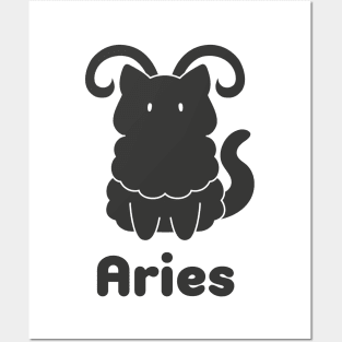 Aries Cat Zodiac Sign with Text (Black and White) Posters and Art